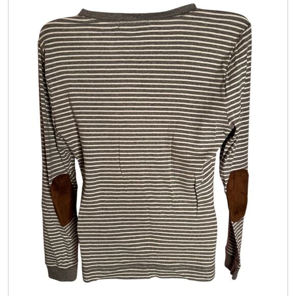 Lauren Ralph Lauren Top Faux Suede Zipper Shoulder Elbow Patch Gray & Ivory - Picture 3 of 9